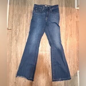 Women's Dark Blue Flare Jeans with Raw Hem